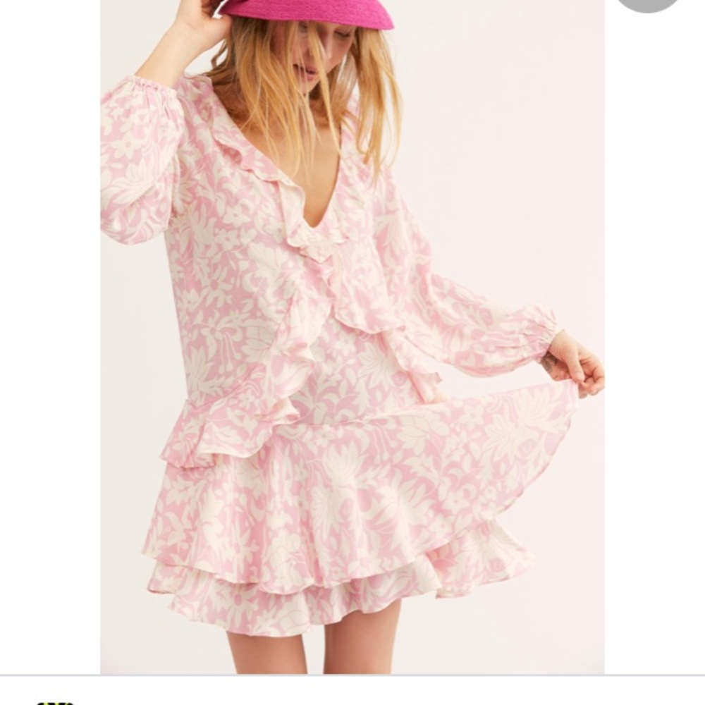 Free People Rebecca ruffle dress in Bubblegum XS